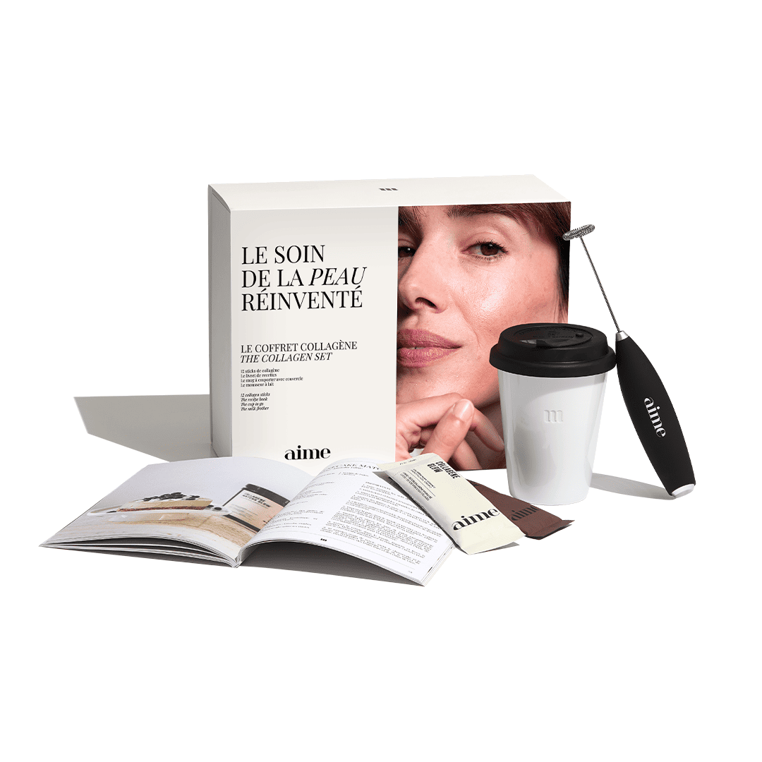 Collagène, mug, mousseur à lait & livre recettes - Aime