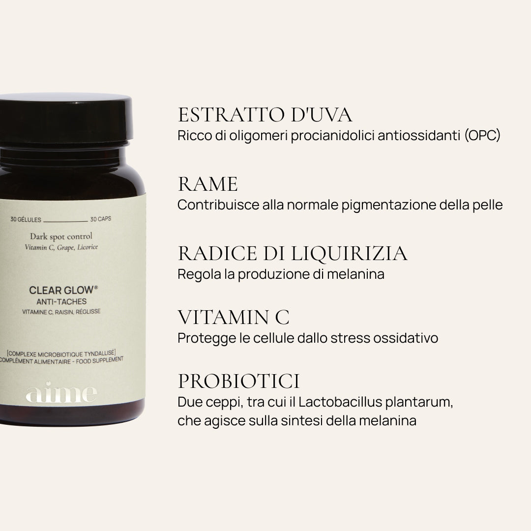 Integratore alimentare anti-macchie, Clear Glow® 